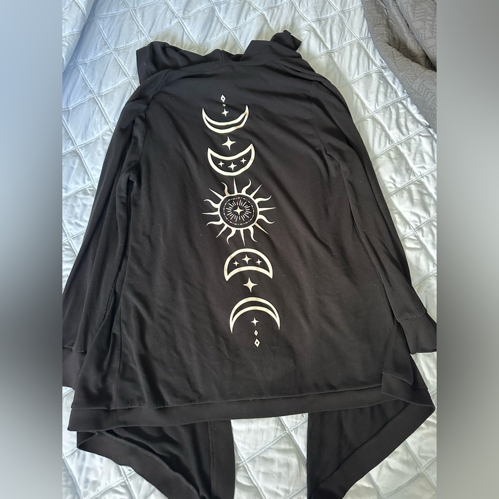 Celestial Black Cardigan with Moon Phases